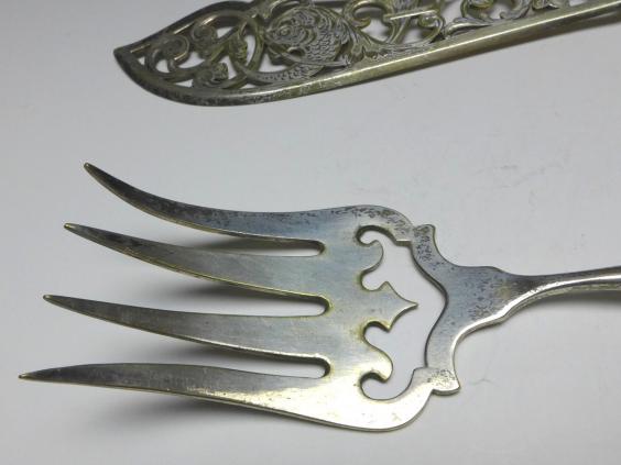 Tranchierbesteck 2-teilig, 800er Silber, Wilhelm Binder, Schwäbisch Gmünd, L: 29,5 | 25,5 cm