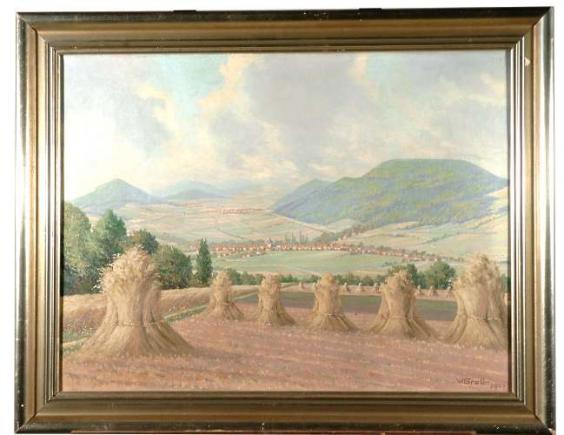Groll, W.: Gemälde Kasseler Landschaft, datiert 1947, 60x80 cm