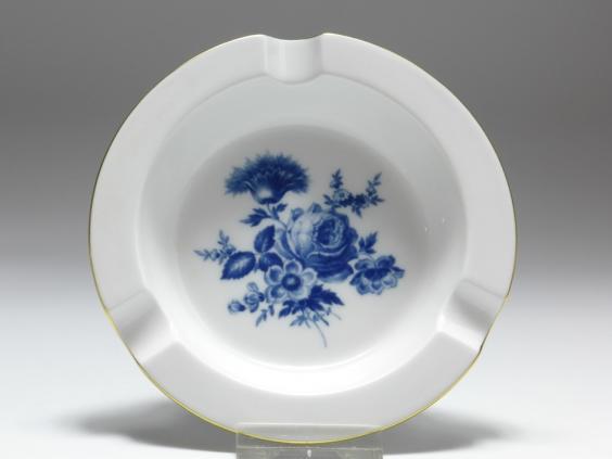 Ascher, Meissen, Blumenbukett mit Rose, Aquatinta schieferblau, D: 12 cm