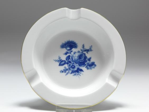 Ascher, Meissen, Blumenbukett mit Rose, Aquatinta schieferblau, D: 12 cm