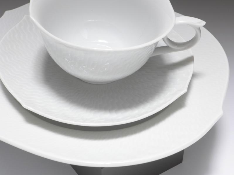 Teegedeck Set für 2 Personen, 6teilig, Meissen, Wellenspiel Relief weiß