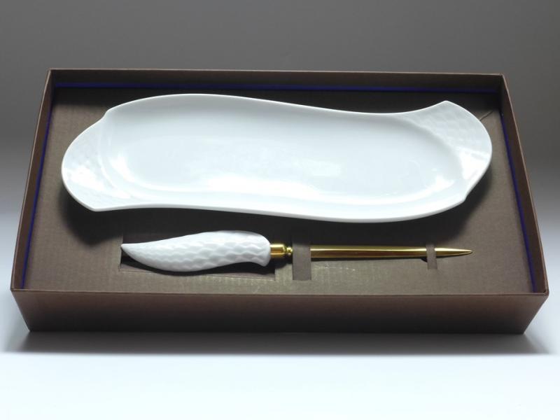 Schreibset, Meissen, Wellenspiel Relief, weiß, L: 19,5 cm, Geschenkkarton
