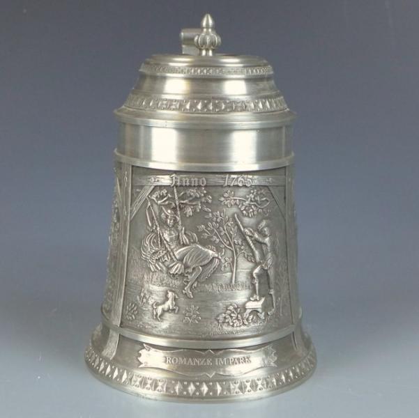 Bierkrug, Humpen, Krug, SKS Zinn, ländliche Szenen, H: 16 cm, 646 g