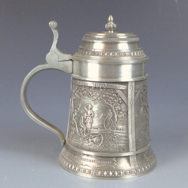 Bierkrug, Humpen, Krug, SKS Zinn, ländliche Szenen, H: 16 cm, 646 g