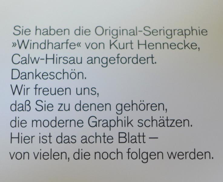 Serigraphie: Hennecke, Kurt, Windharfe, num. 87/300, 50 x 50 cm