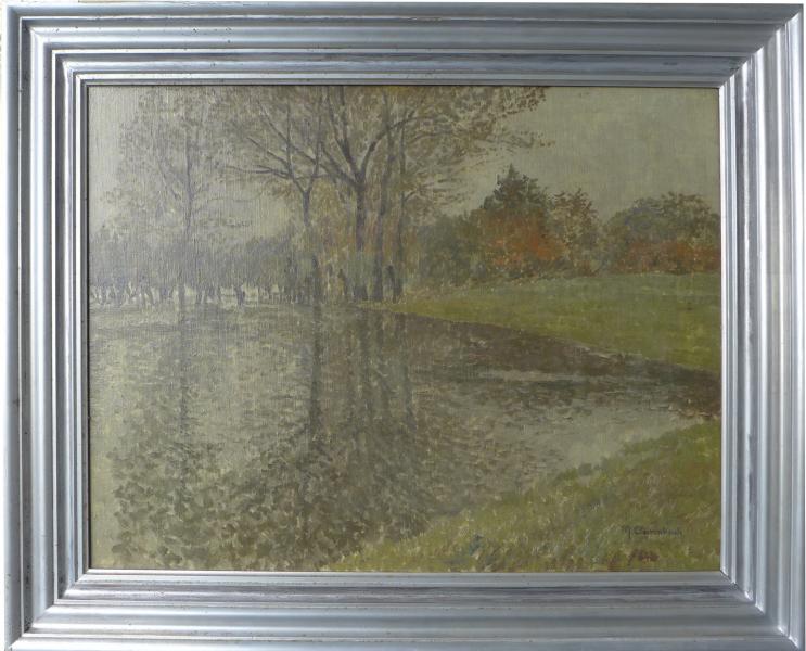 Gemälde mit Rahmen, Max Clarenbach, Bäume am Ufer mit Rahmen