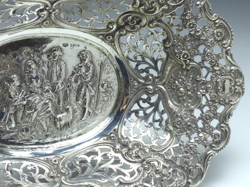 ovale Schale, Obstschale, 830er Silber, 26x20x5 cm, 300 g