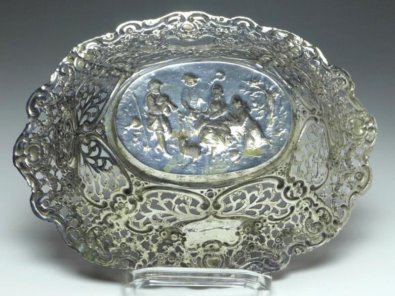 ovale Schale, Obstschale, 830er Silber, 26x20x5 cm, 300 g