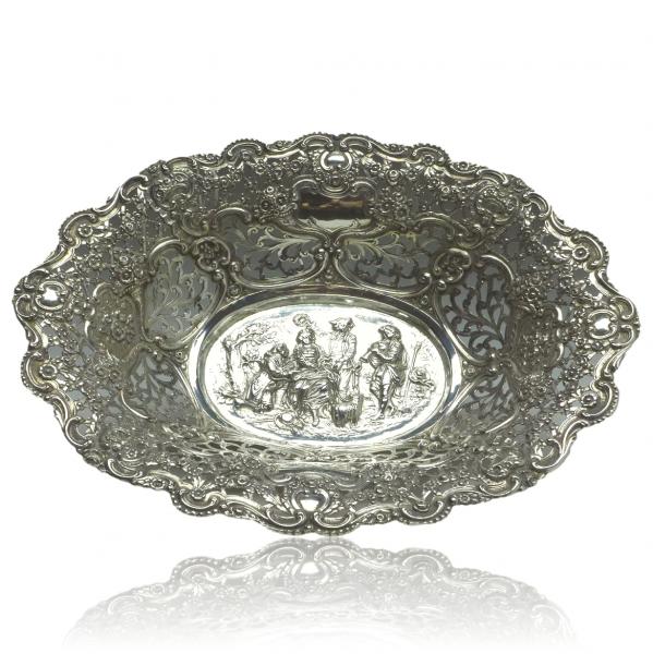 ovale Schale, Obstschale, 830er Silber, 26x20x5 cm, 300 g