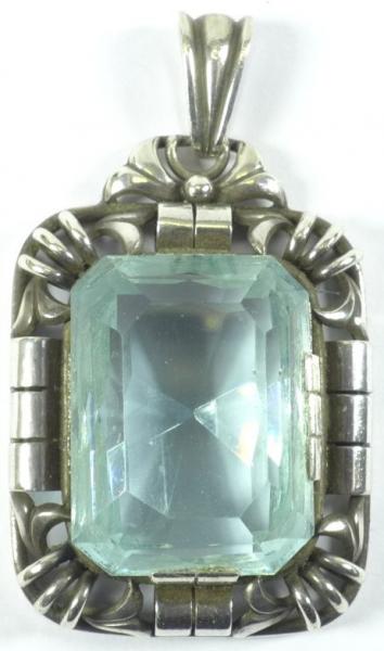 Anhänger 835er Silber, blauer Stein, L: 50 mm