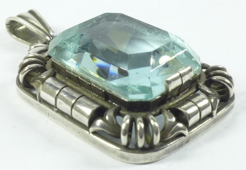 Anhänger 835er Silber, blauer Stein, L: 50 mm