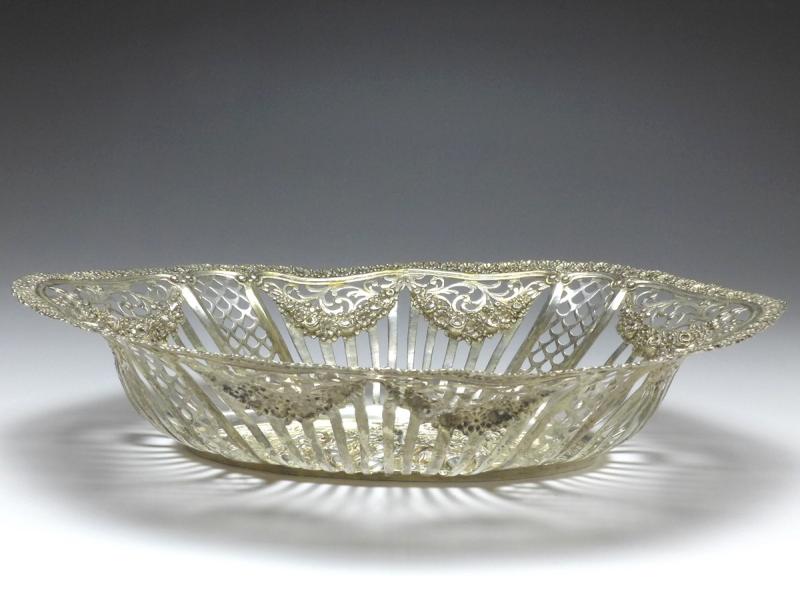 ovale hohe Schale, Obstschale, 800er Silber, 33,5 x 24 cm, 370 g