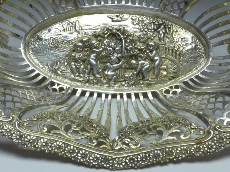 ovale hohe Schale, Obstschale, 800er Silber, 33,5 x 24 cm, 370 g