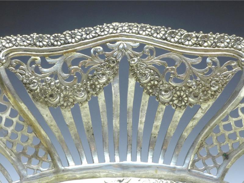 ovale hohe Schale, Obstschale, 800er Silber, 33,5 x 24 cm, 370 g