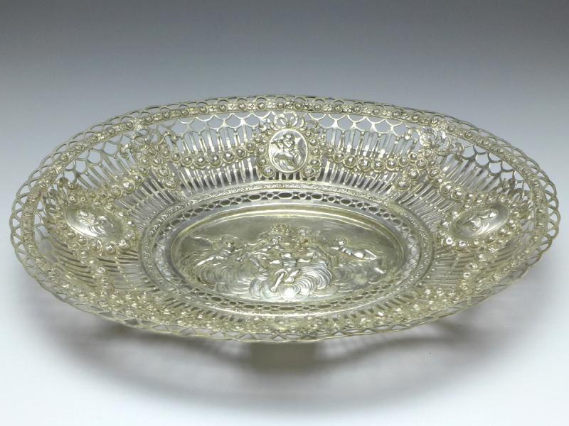 ovale Schale, Korbschale, 800er Silber, 33 x 25,5 cm, 395 g