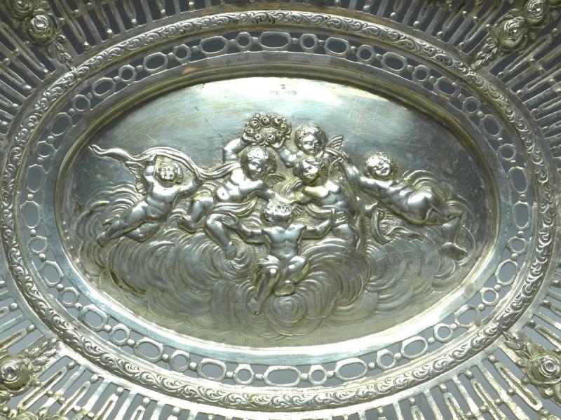 ovale Schale, Korbschale, 800er Silber, 33 x 25,5 cm, 395 g