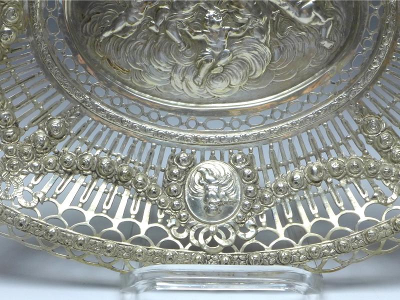 ovale Schale, Korbschale, 800er Silber, 33 x 25,5 cm, 395 g