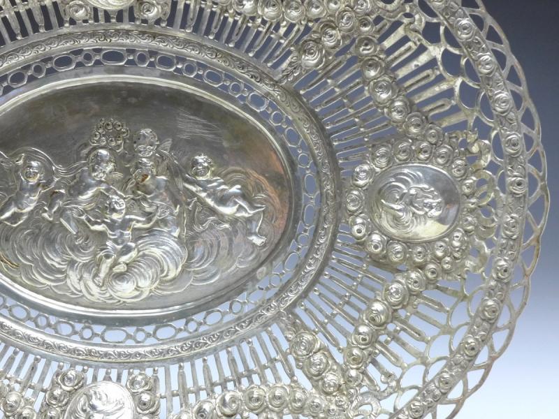 ovale Schale, Korbschale, 800er Silber, 33 x 25,5 cm, 395 g