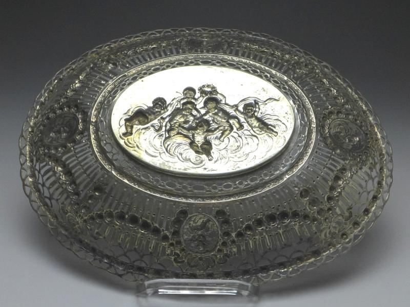 ovale Schale, Korbschale, 800er Silber, 33 x 25,5 cm, 395 g
