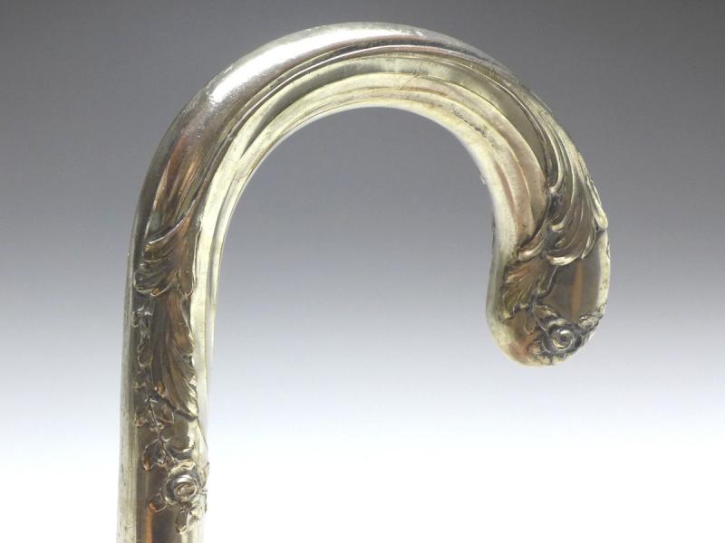 Griff für Gehstock, Flanierstock, Spazierstock, mit Rosendekor, 800er Silber, H: 14 cm, 173 g
