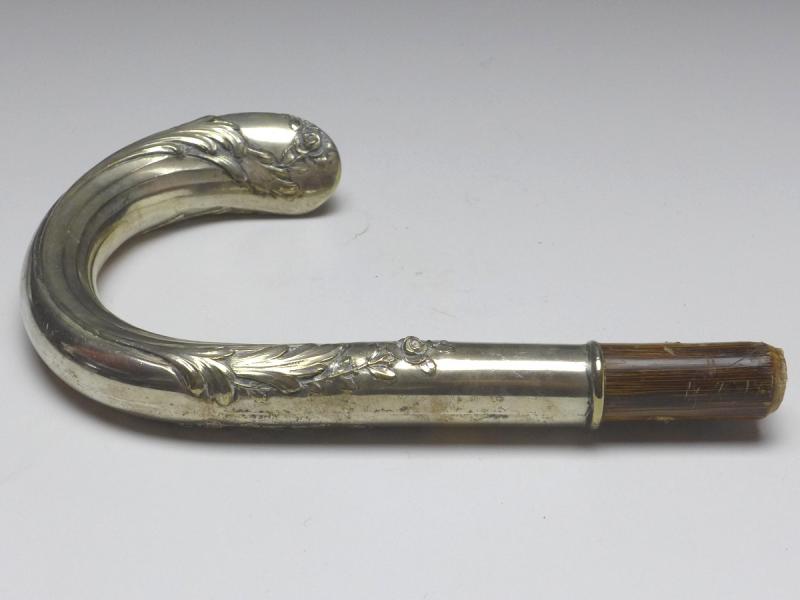 Griff für Gehstock, Flanierstock, Spazierstock, mit Rosendekor, 800er Silber, H: 14 cm, 173 g