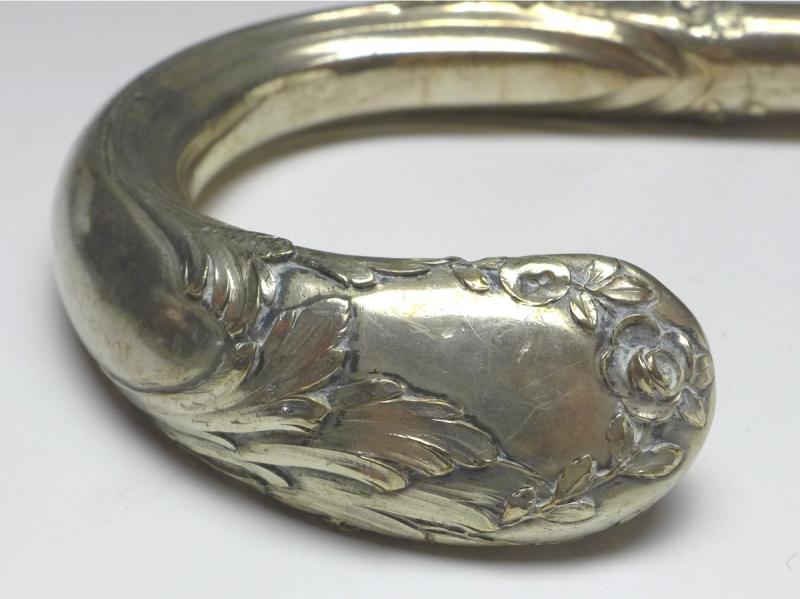 Griff für Gehstock, Flanierstock, Spazierstock, mit Rosendekor, 800er Silber, H: 14 cm, 173 g