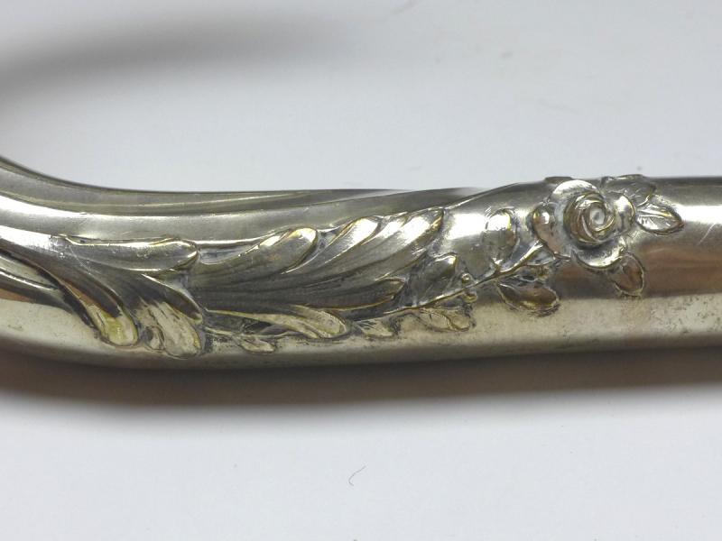 Griff für Gehstock, Flanierstock, Spazierstock, mit Rosendekor, 800er Silber, H: 14 cm, 173 g