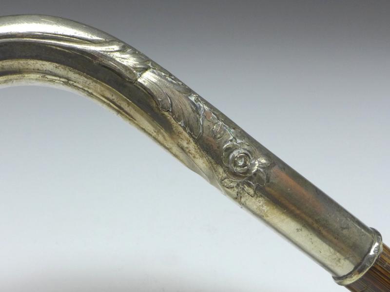 Griff für Gehstock, Flanierstock, Spazierstock, mit Rosendekor, 800er Silber, H: 14 cm, 173 g