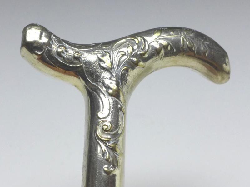 zierlicher Griff für Gehstock, Flanierstock, Spazierstock, mit Blütendekor, 800er Silber, H: 15 cm, 52 g