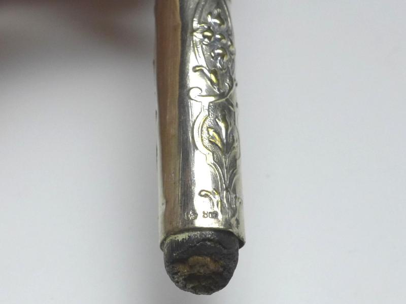 zierlicher Griff für Gehstock, Flanierstock, Spazierstock, mit Blütendekor, 800er Silber, H: 15 cm, 52 g
