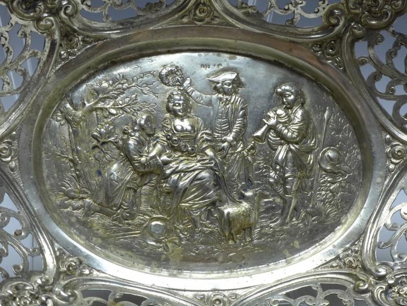 ovale Schale, Korb, Blumendekor und Durchbruchrand, 800er Silber, 5 x 26 x 20 cm, 223 g