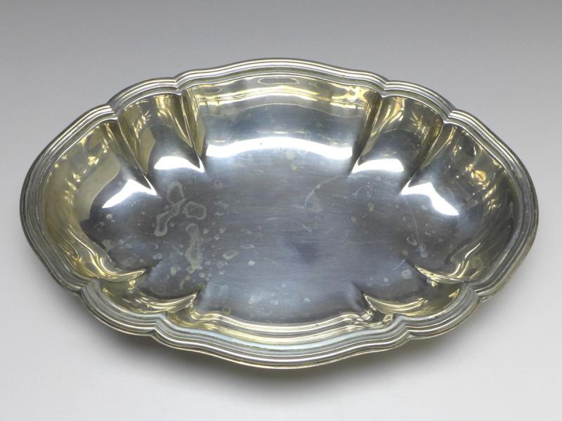ovale Schale, Brotschale, Gebr. Kühn, Schwäbisch Gmünd, 830er Silber, 31,5 x 21,5 cm, 347 g