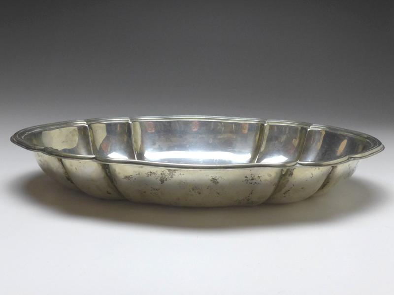 ovale Schale, Brotschale, Gebr. Kühn, Schwäbisch Gmünd, 830er Silber, 31,5 x 21,5 cm, 347 g