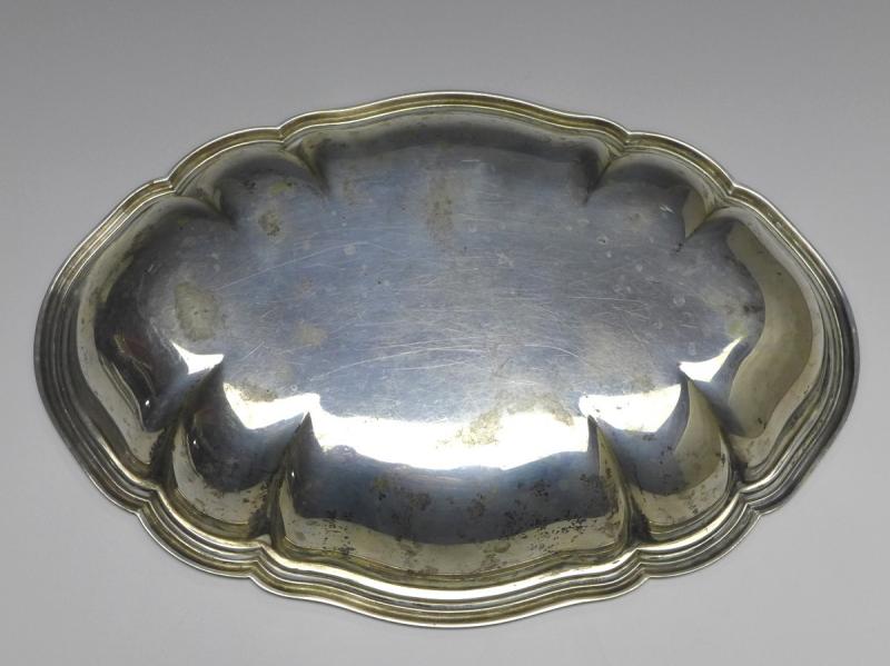 ovale Schale, Brotschale, Gebr. Kühn, Schwäbisch Gmünd, 830er Silber, 31,5 x 21,5 cm, 347 g