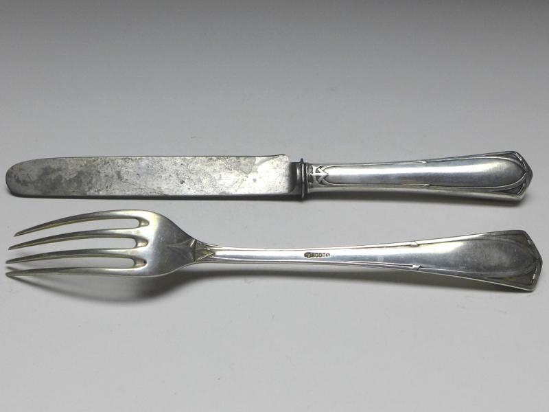 Besteck für Personen: 2x Messer, 2x Gabel, Franz Bahner, Düsseldorf, 800er Silber, Jugendstil