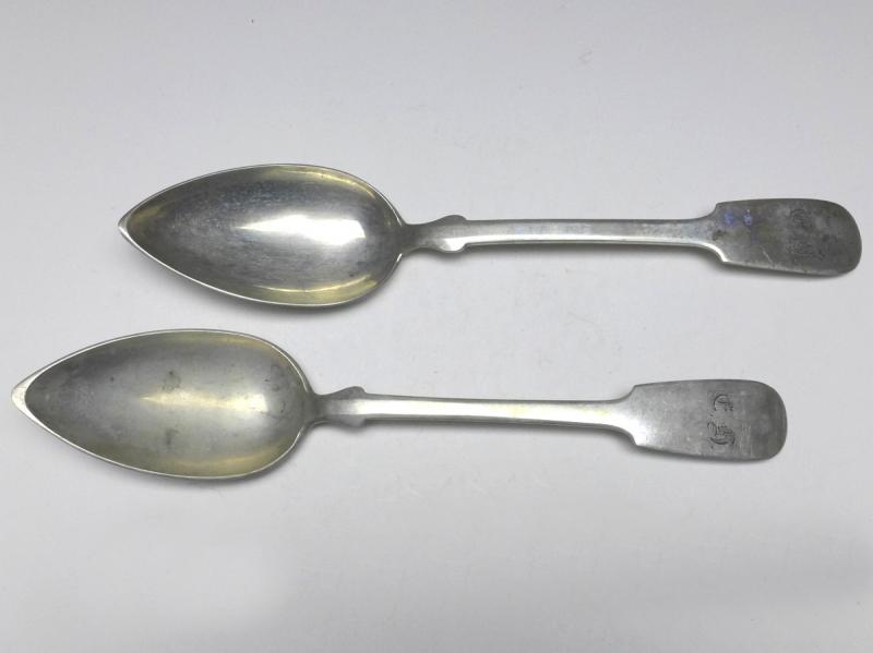 2x Suppenlöffel, Löffel, 19. Jh., 13 Lot | 812,5 Silber, L: 21 cm