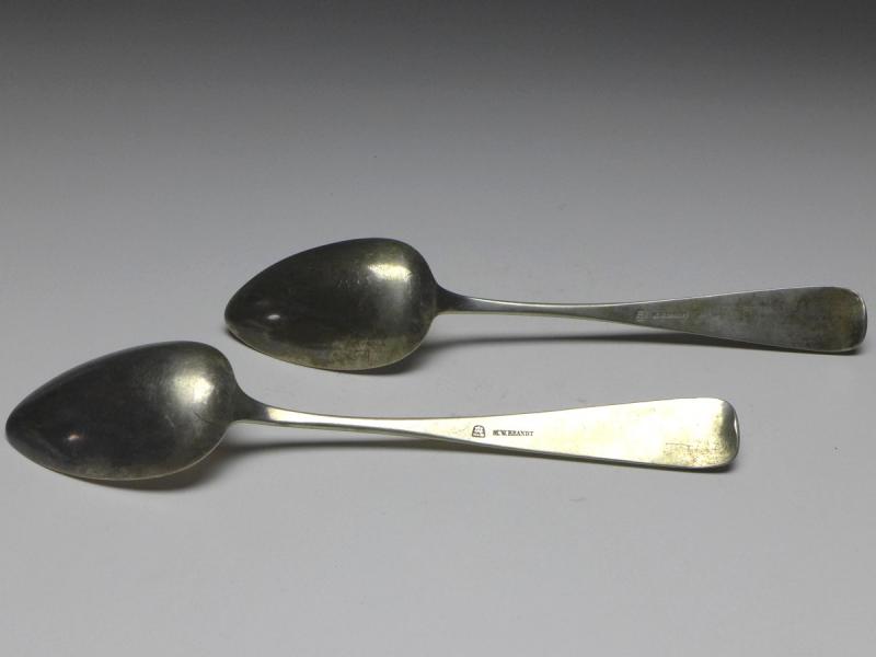 2x Suppenlöffel, Löffel, 19. Jh., M.W. Brandt, Hamburg, 12 Lot | 750 Silber, L: 22,8 cm