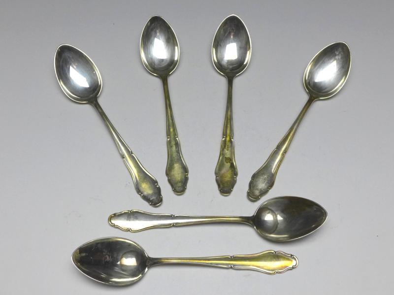 6x Löffel, Teelöffel, Kaffeelöffel, 800er Silber, Lutz & Weiss, Pforzheim, L: 13,5 cm
