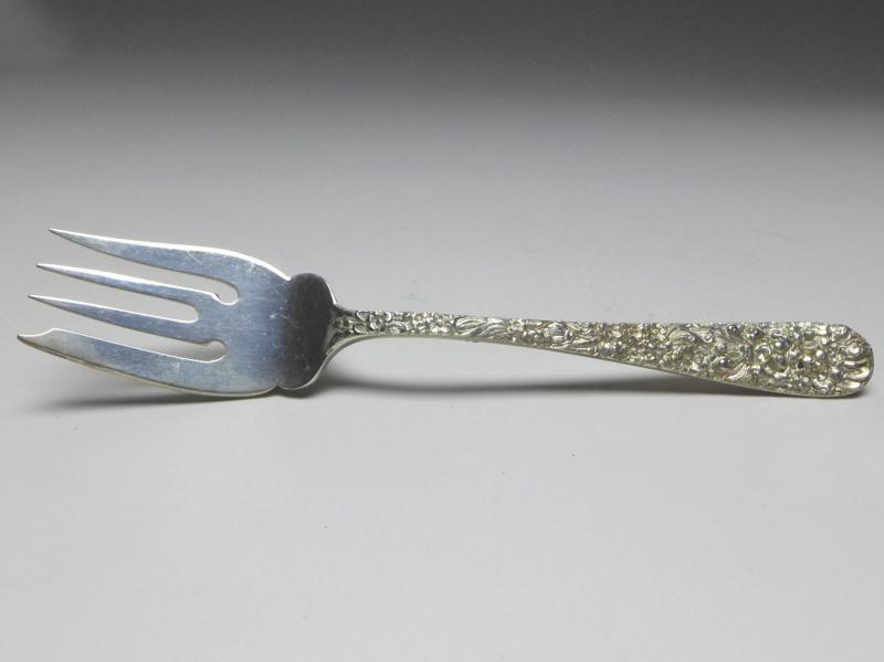 Gabel, Dekor Repoussé, Griff 925er Sterling Silber, Stieff, USA, L: 15,3 cm