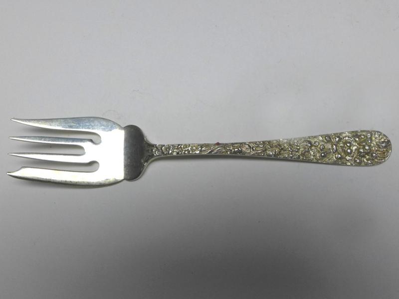 Gabel, Dekor Repoussé, Griff 925er Sterling Silber, Stieff, USA, L: 15,3 cm