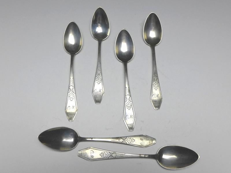 6x Löffel, Teelöffel, Kaffeelöffel, 800er Silber, L: 13 cm