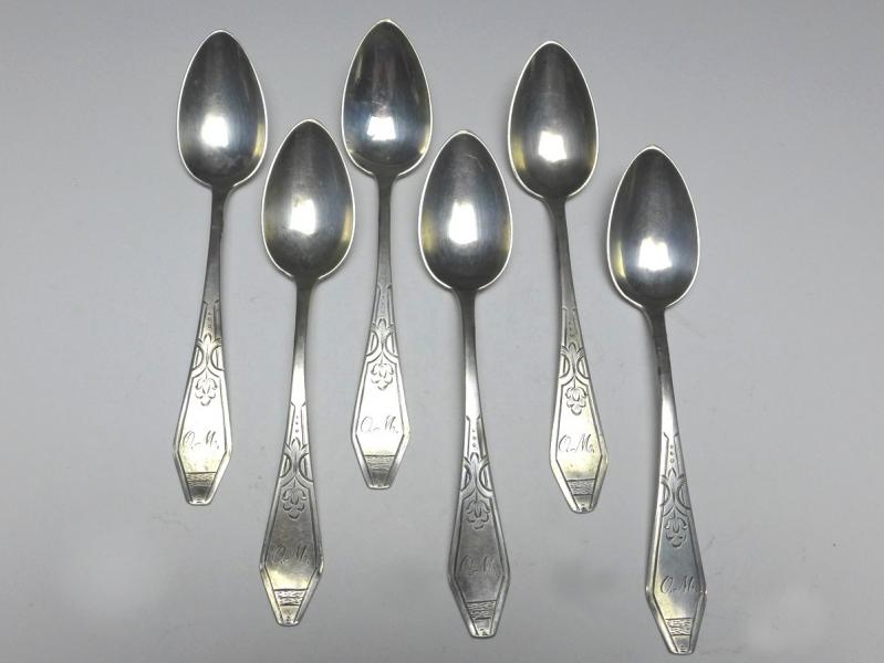 6x Löffel, Teelöffel, Kaffeelöffel, 800er Silber, L: 13 cm