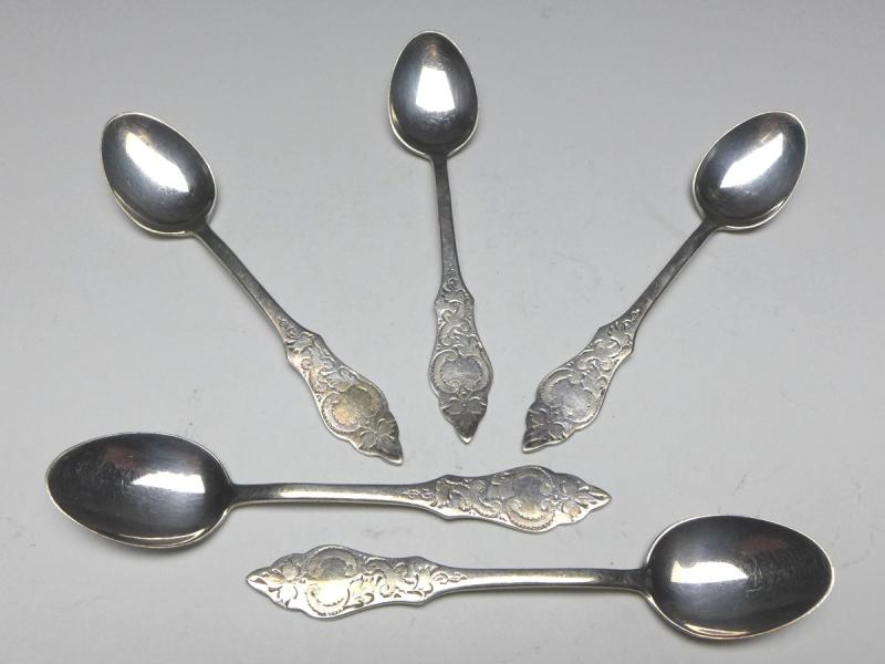 5x Mokkalöffel, Löffel, R&B, Robbe und Berking, Modell Ostfriesen, 800er Silber, L: 10,6 cm