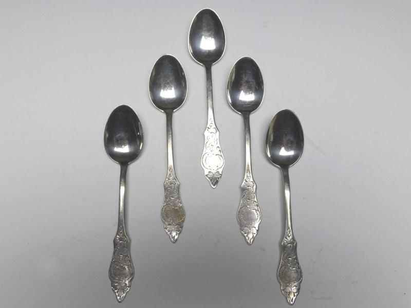 5x Mokkalöffel, Löffel, R&B, Robbe und Berking, Modell Ostfriesen, 800er Silber, L: 10,6 cm