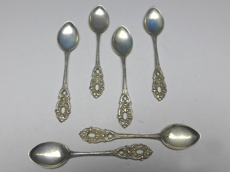 6x Mokkalöffel, 800er Silber, florales Dekor mit Durchbruch, L: 9 cm