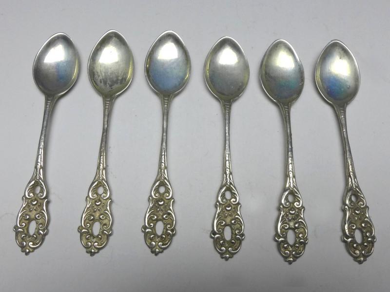 6x Mokkalöffel, 800er Silber, florales Dekor mit Durchbruch, L: 9 cm