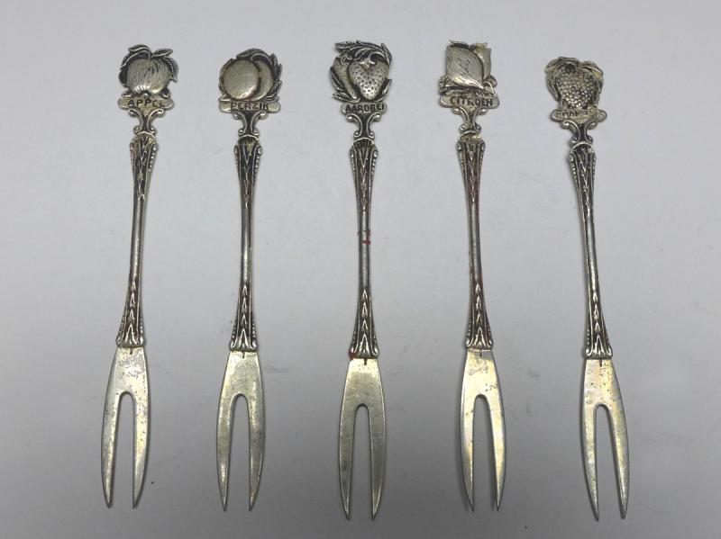 5x Cocktail Spieß, Cocktail Stick, Silber, Obst Dekor, L: 12,5-13 cm