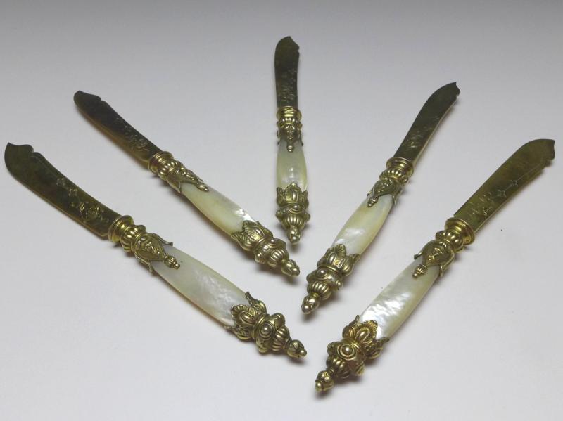5x Obstmesser, 800er Silber vergoldet, 1872-1922, Wien, Österreich, L: 19 cm