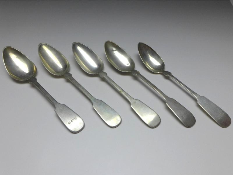 5x Suppenlöffel, Esslöffel, Löffel, 800er Silber, Modell Spaten, L: 22 / 22,5 cm