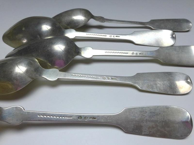 5x Suppenlöffel, Esslöffel, Löffel, 800er Silber, Modell Spaten, L: 22 / 22,5 cm